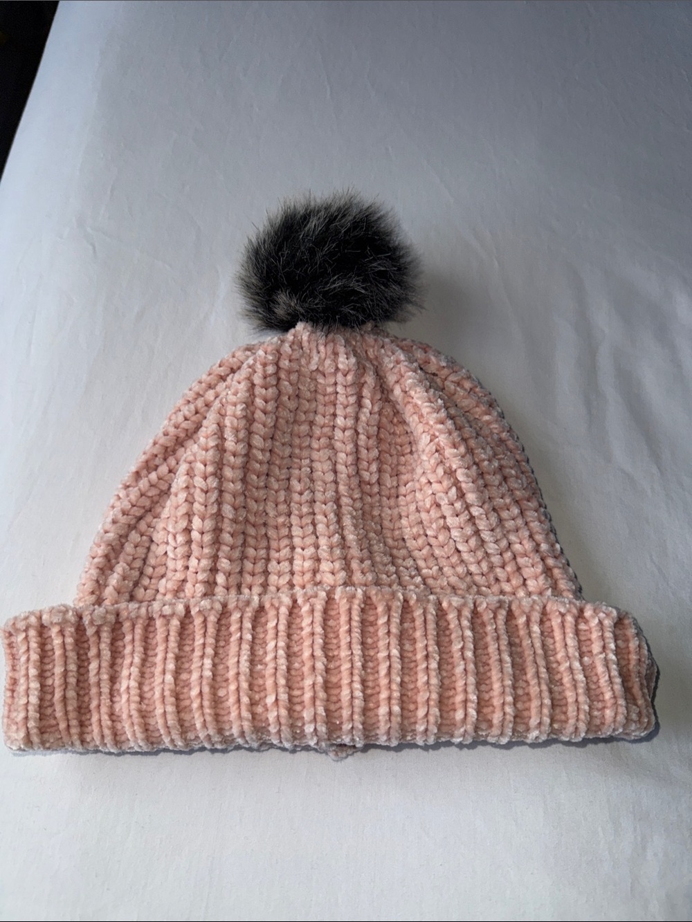 Ricki's Blush Pink Knit Pom Beanie with Gray Faux Fur Pom